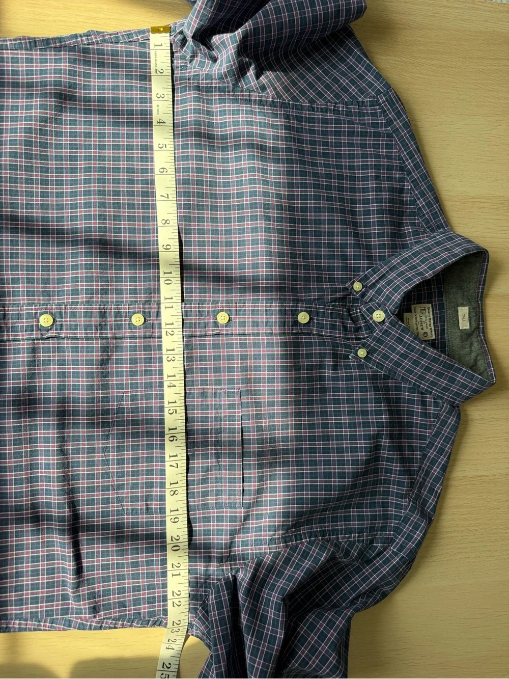 J.Crew Tailored Tall Men's L Button-Down Shirt Blue Plaid 100% Cotton Workwear